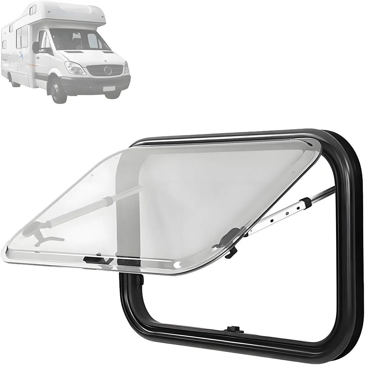 Okna boczne przyczepy kempingowej, okna przyczepy kempingowej, rama ze stopu aluminium, okno wyjścia z przyczepy podróżnej z przyciemnianą szybą akrylową i ekranem, dwuwarstwowe okno wypychane 70° kąt