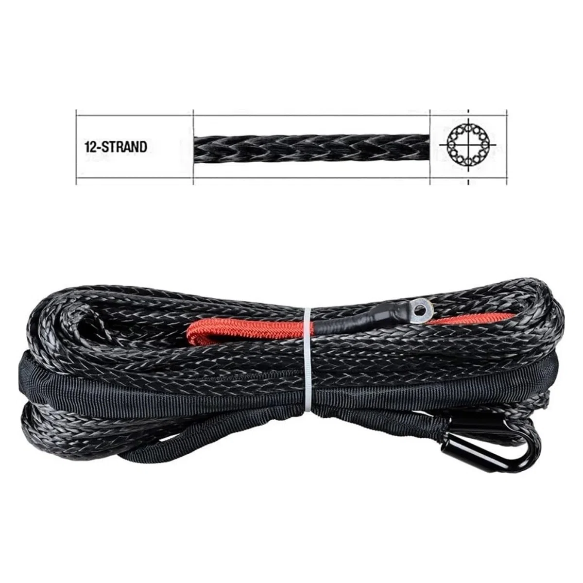 50' X 1/4" Syntetyczna Lina Do Wciągarki 6400lbs Tuleja Ochronna 40" Osłona Termiczna + Gumowy Korek + Przelotka Samochodu ATV UT Solidna I Niezawodna(Style4)