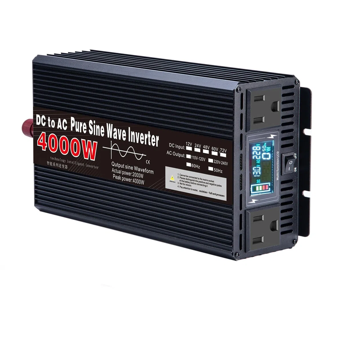 4000W czysty sinusoidalny falownik samochodowy, przetwornik 12V/24V/48V/60V/72V DC na 110V/220V do ciężarówki, domu, kampera, poza siecią solarny falownik przetwornik