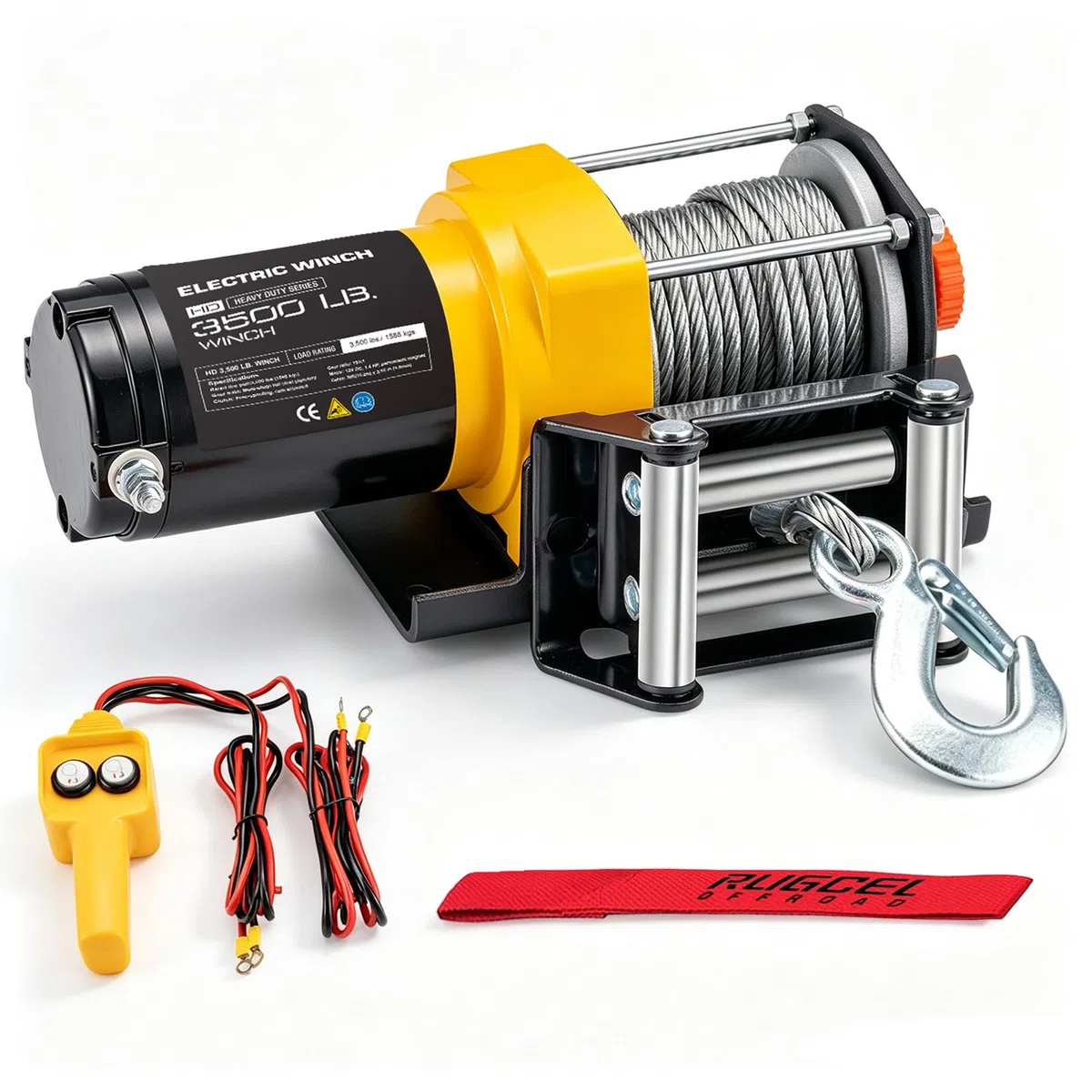 RUGCEL WINCH Walizka elektryczna ATV/UTV, 1,587.6 kg, z prowadnicą rolkową, płytą montażową, do holowania, łodzi, terenu